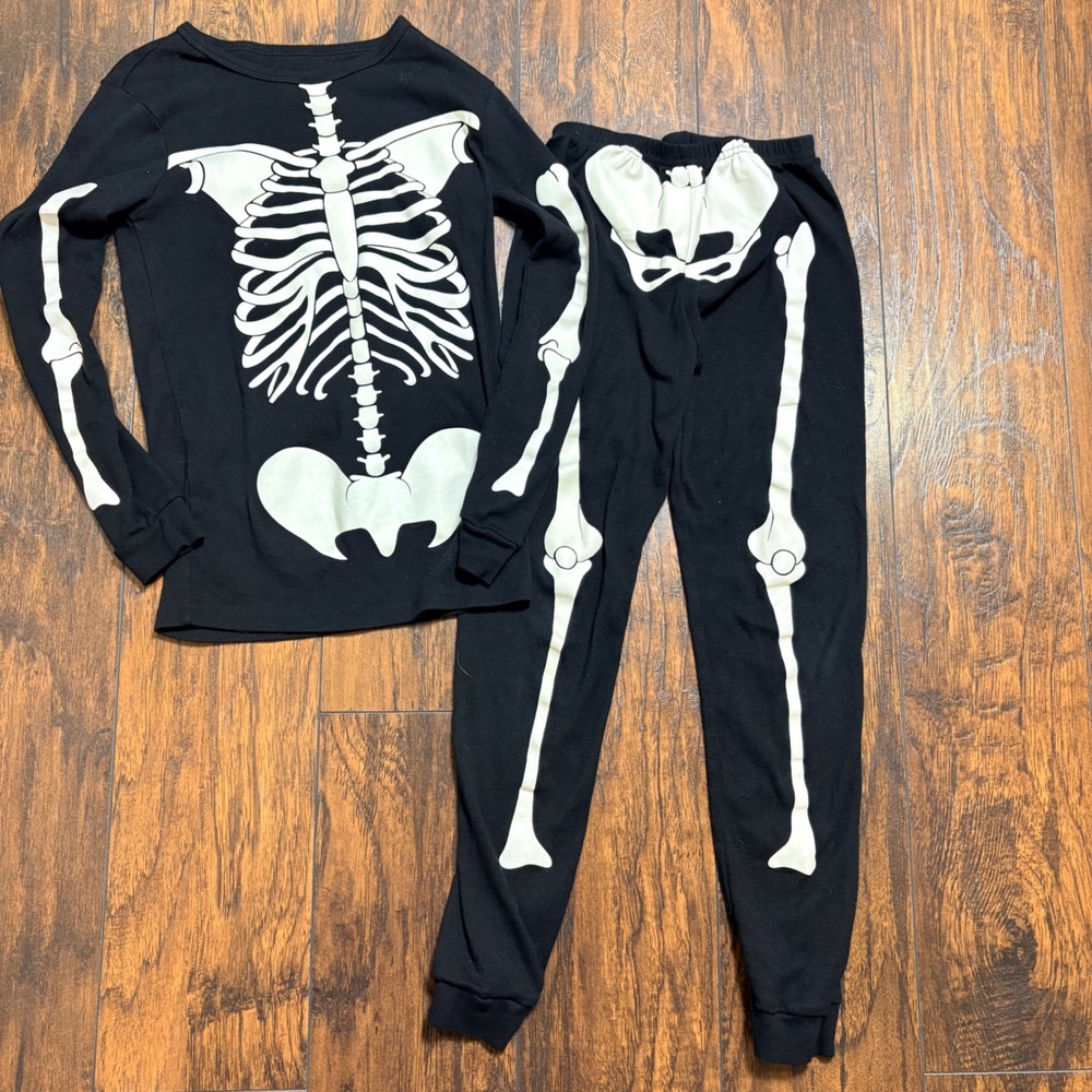 Pajama Set Boys Size 12 Black Skeleton Long Sleeve Cotton PJs
